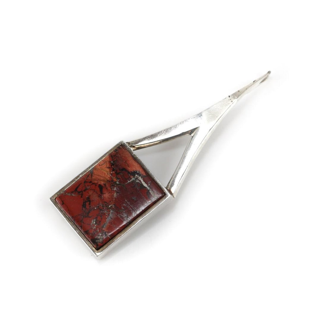 Large Vintage CORY Modernist Sterling Silver Agate Petrified Wood Pendant (1 of 3)