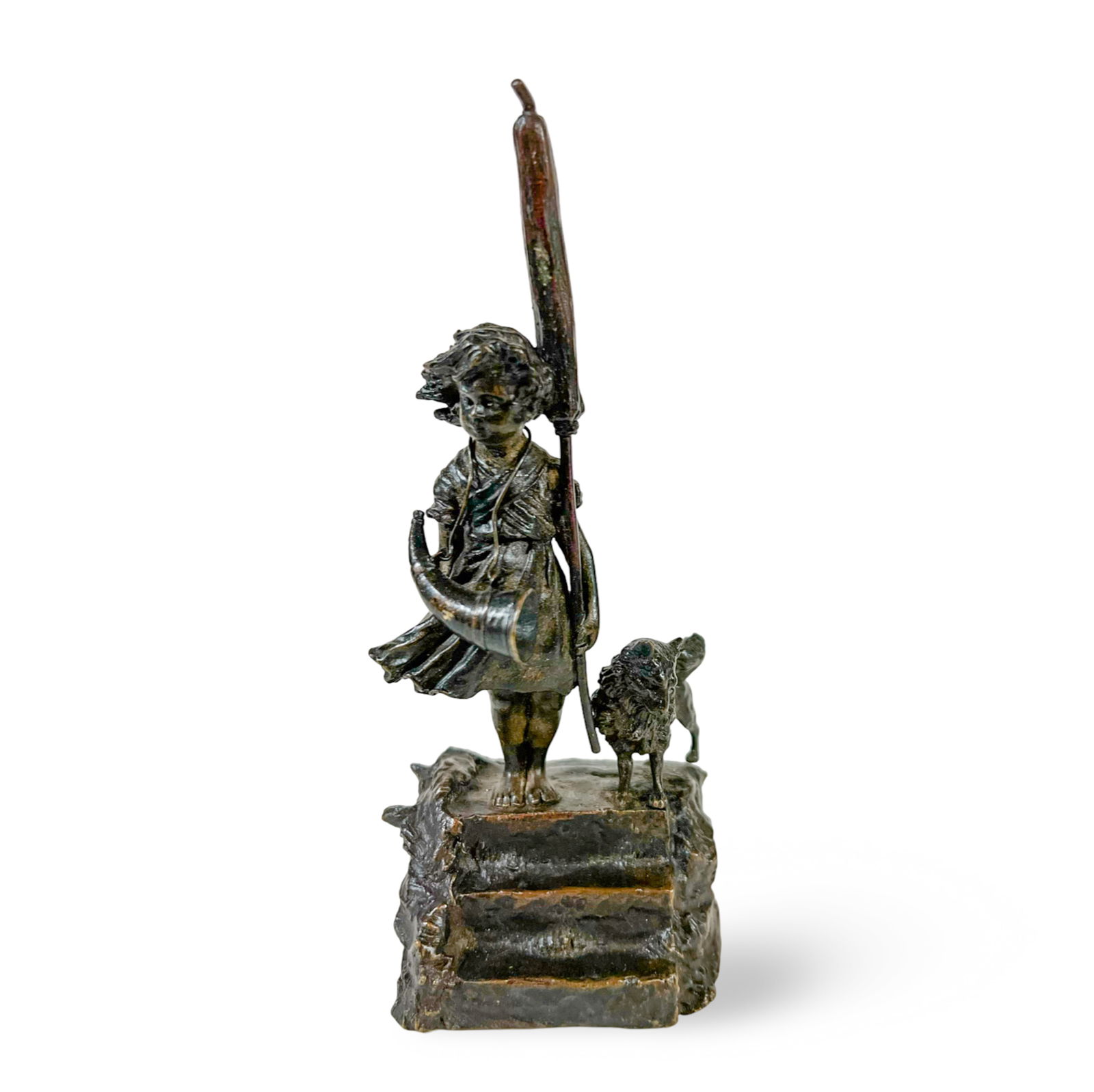 Austrian Patinated Bronze figure Girl and Dog c1920. (1 of 8)