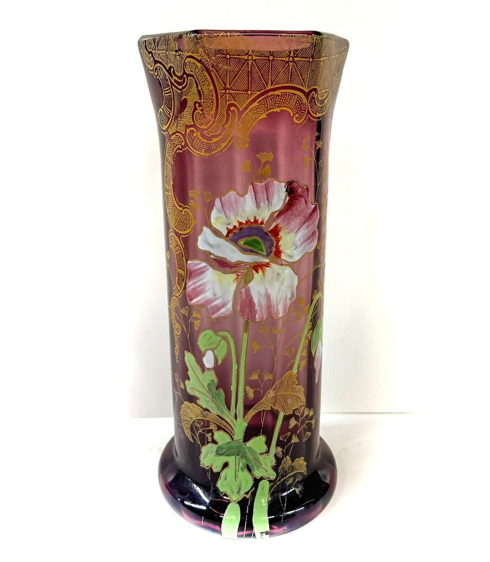 Mont Joye Legras Art Nouveau Glass Vase c1900 enameled flowers (1 of 7)