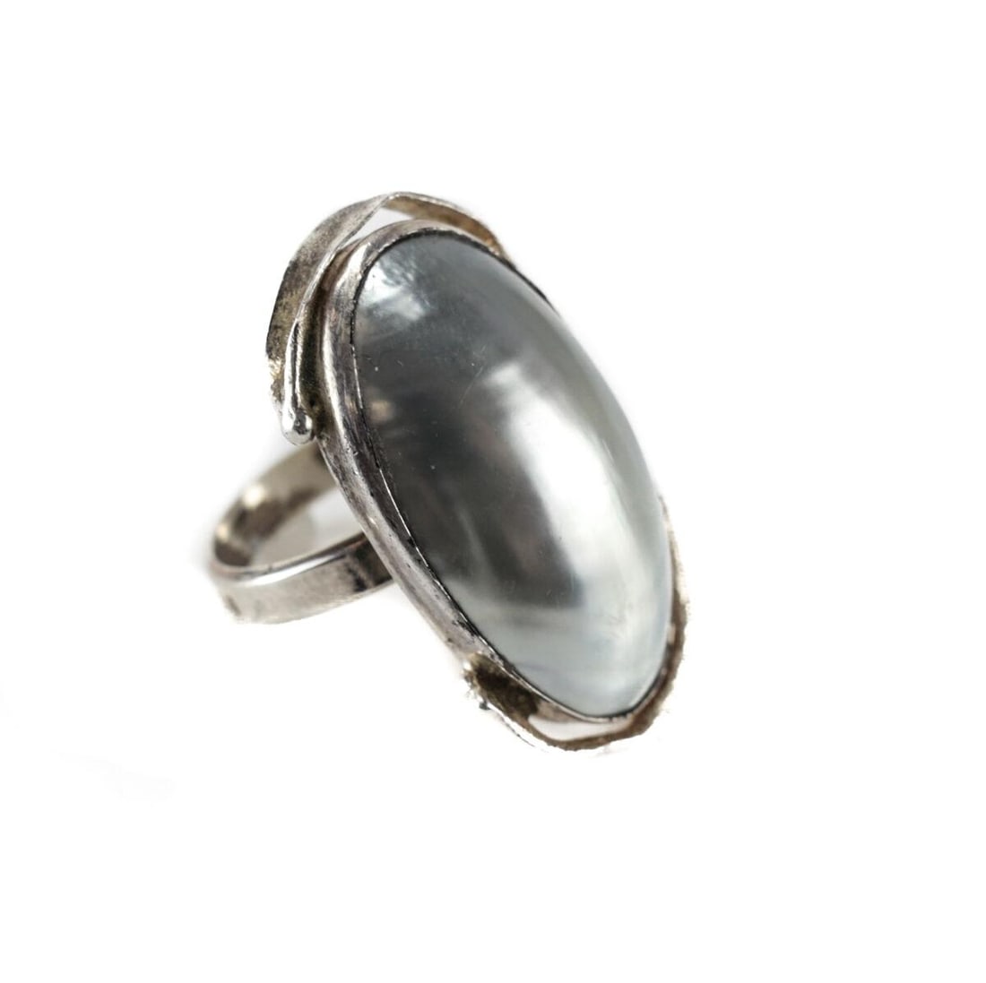 Vintage Avi Soffer Sterling Silver Mabe Pearl Artisan Statement Ring Size 7.75 (1 of 5)