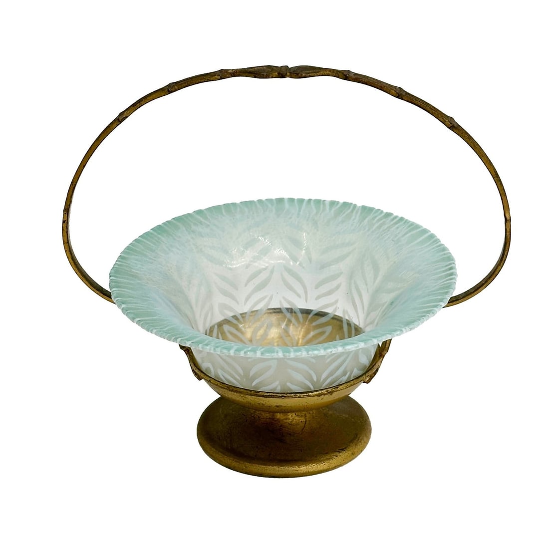 LCT Tiffany Favrile Iridescent Blue Art Glass Bowl Gilt Bronze Base Signed (1 of 9)