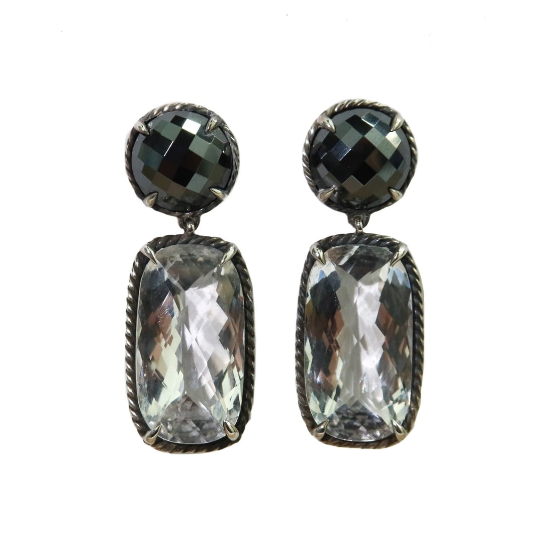 David Yurman Sterling Silver Clear Quartz and Hematite Chatelaine Drop Earrings (1 of 10)