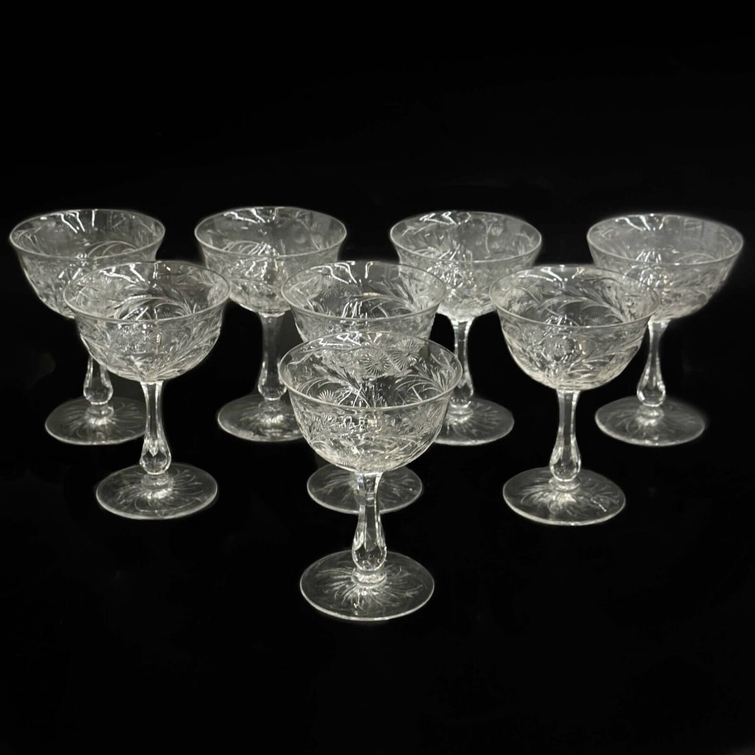 8 Seneca Engraved 5 inch Wine Glasses Cut #857 Florals (1 of 3)