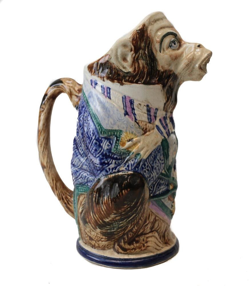 18-19th Century Faience Character Pitcher Jug monkey in costume (1 of 6)