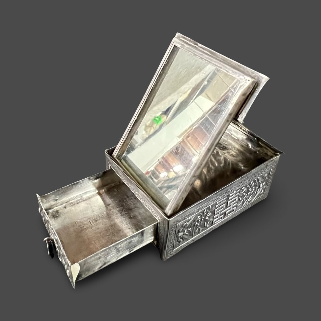 Chinese Silver Mirrored Makeup Compact Box Republic Period (1 of 11)
