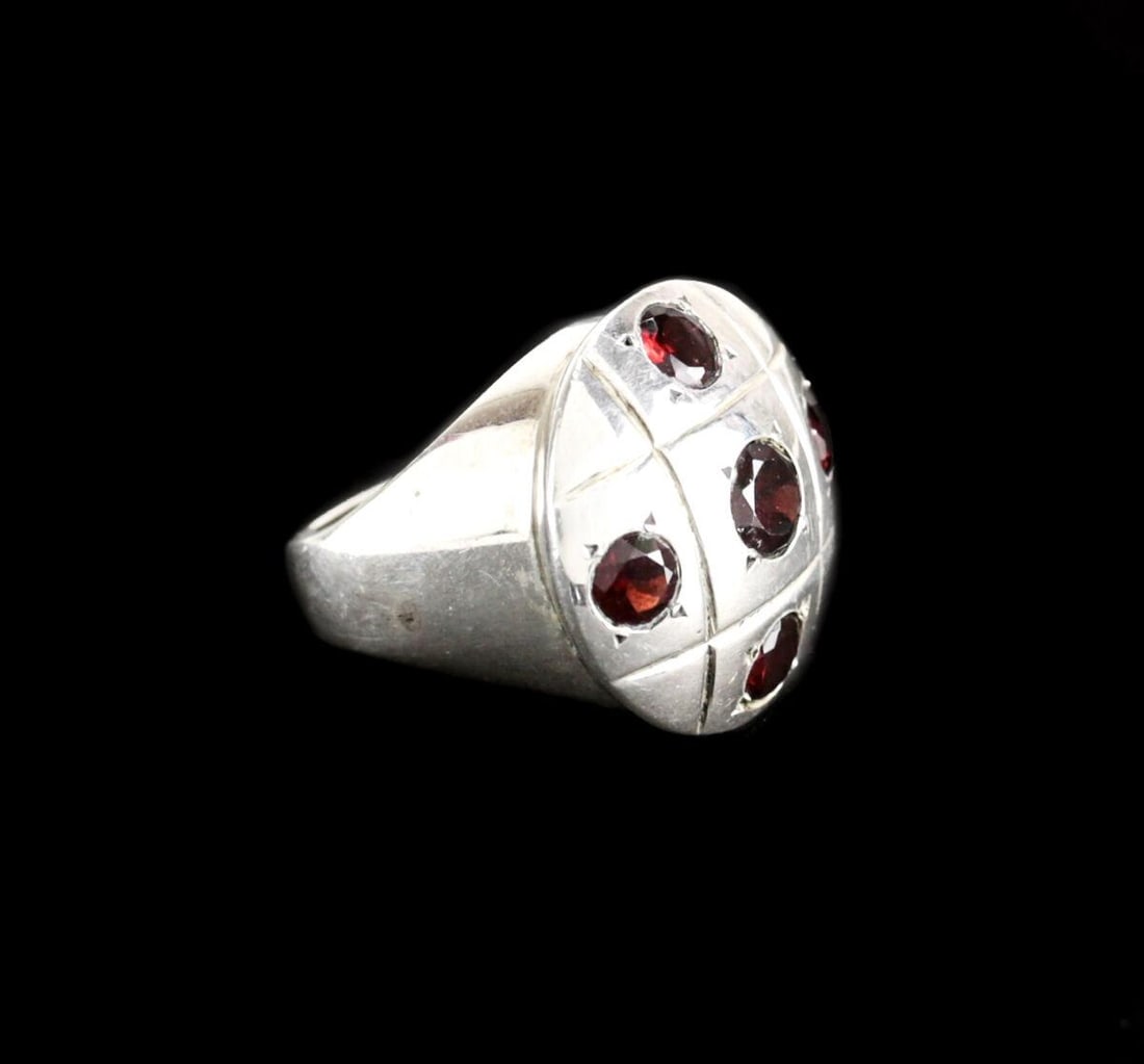 Large Garnet and Sterling Silver Statement Modern Ring sz 6.75 faceted garnets (1 of 6)