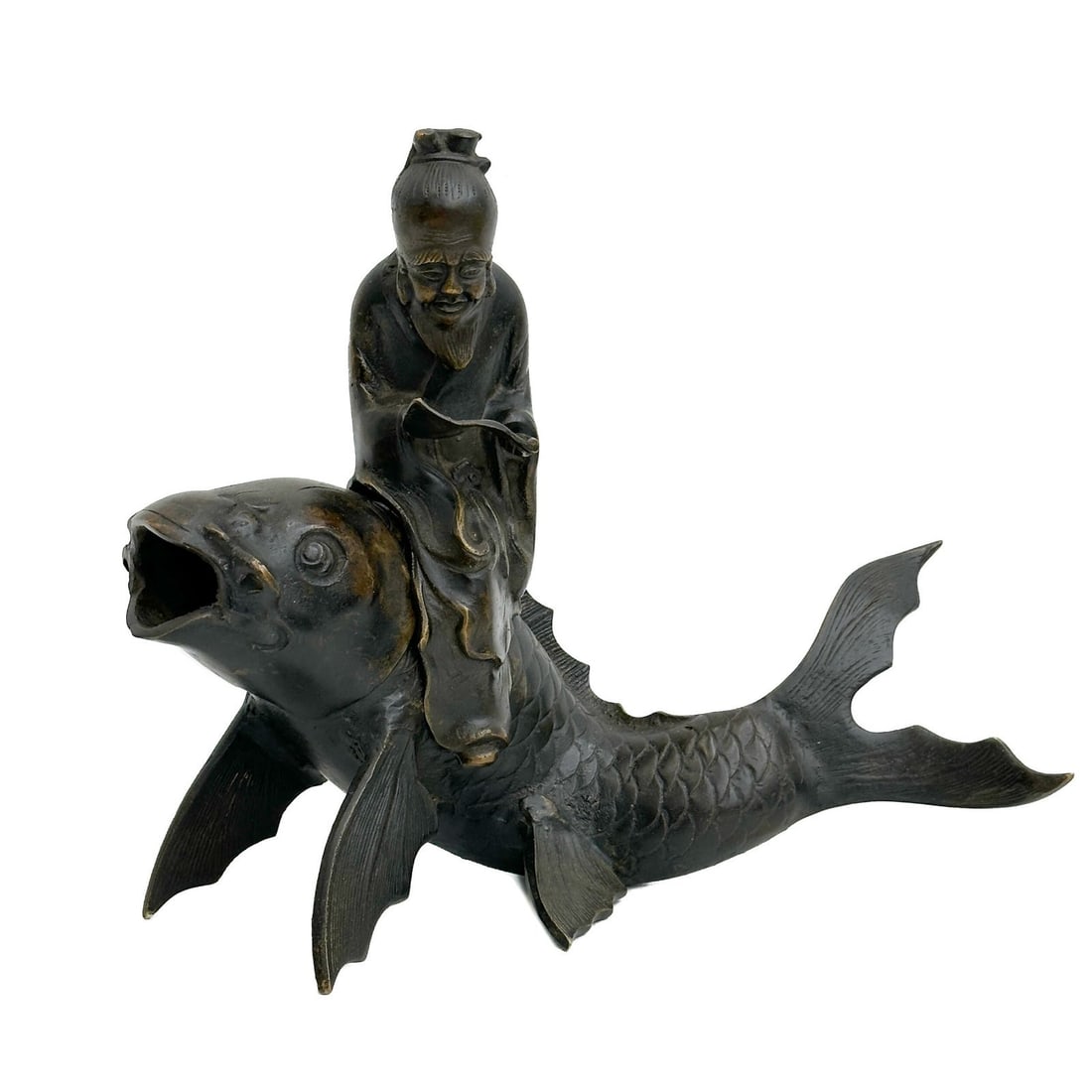 Japanese Bronze Sculpture Qin Gao on Carp Fish Artist Signed Meiji Per (1 of 7)