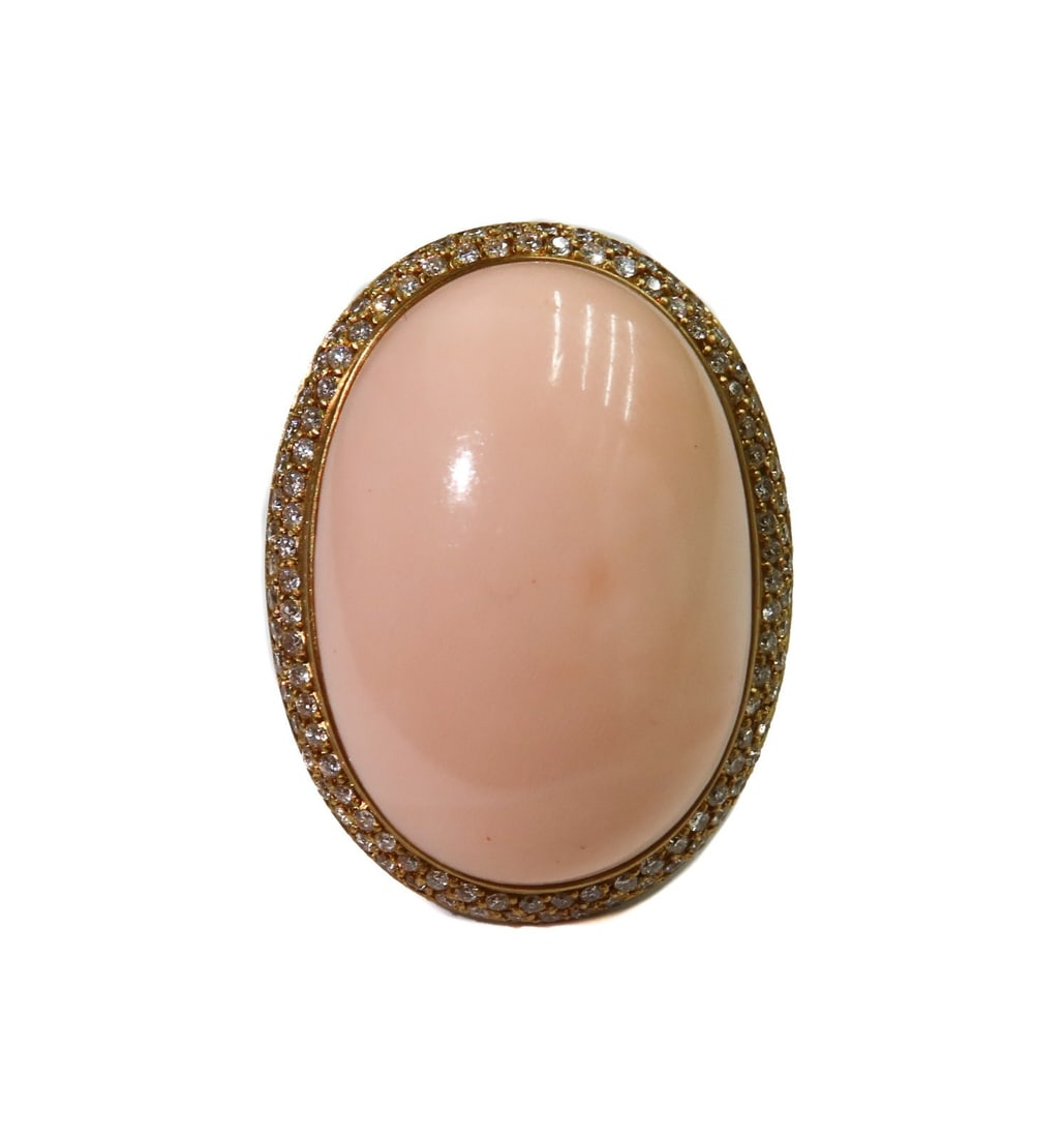 18k Yellow Gold and Diamond Angel Skin Coral Ring Size 8 (1 of 7)