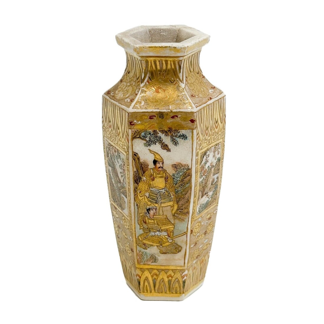 Satsuma Japanese Hand Painted Hexagonal Porcelain Vase Meiji period (1 of 9)