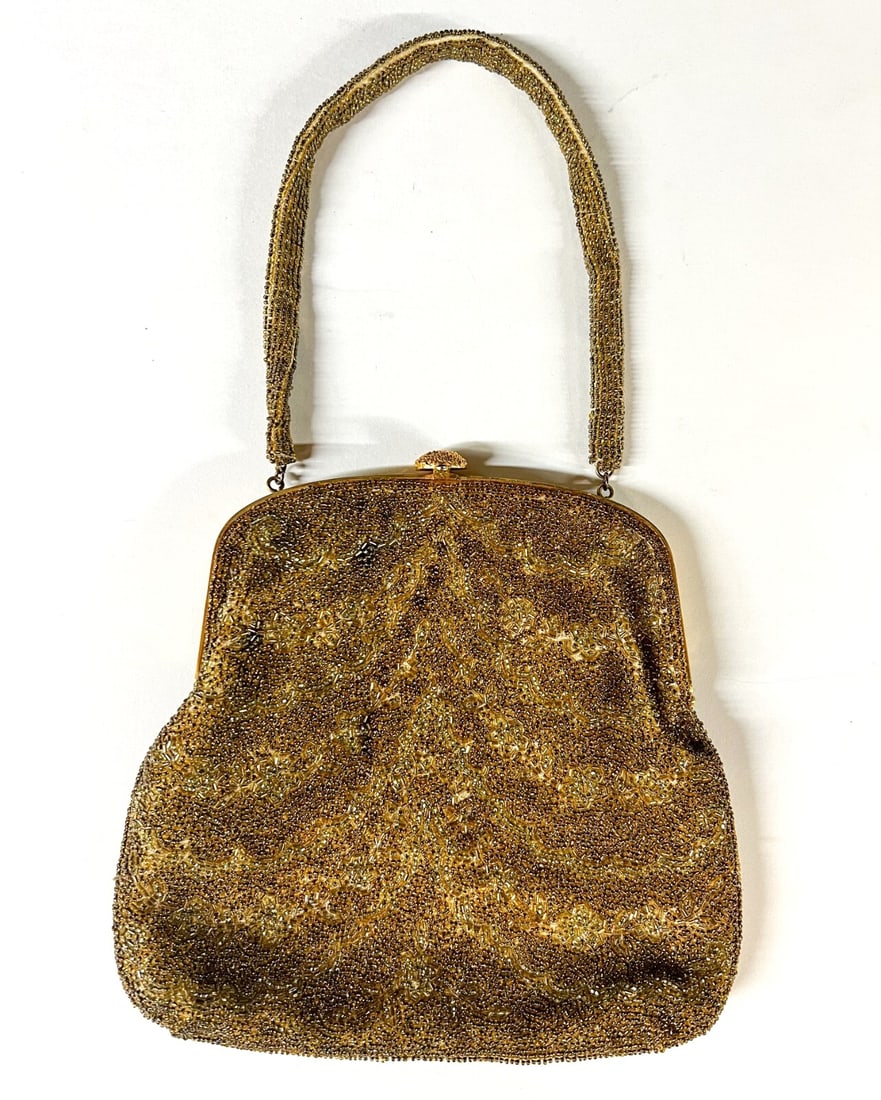 Vintage Saks Fifth Avenue French Gold Beaded Bag Purse (1 of 8)