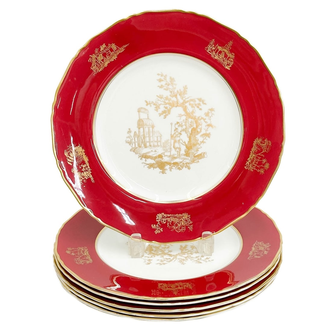 6 Royal Worcester Gilt Porcelain Dinner Plates Red 1950 (1 of 6)