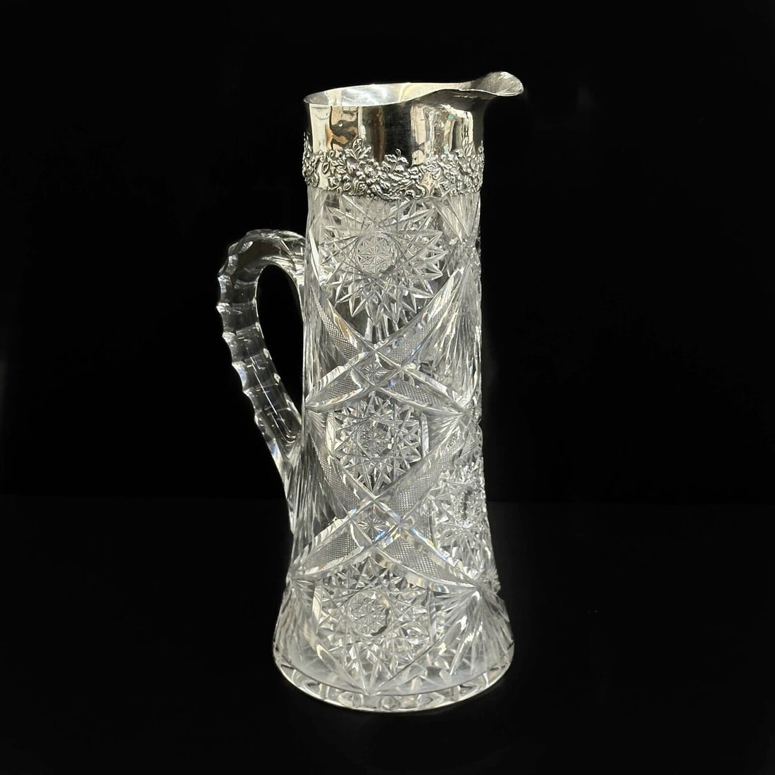 American Sterling Silver Mounted Cut Glass Jug or Pitcher circa 1900 (1 of 7)