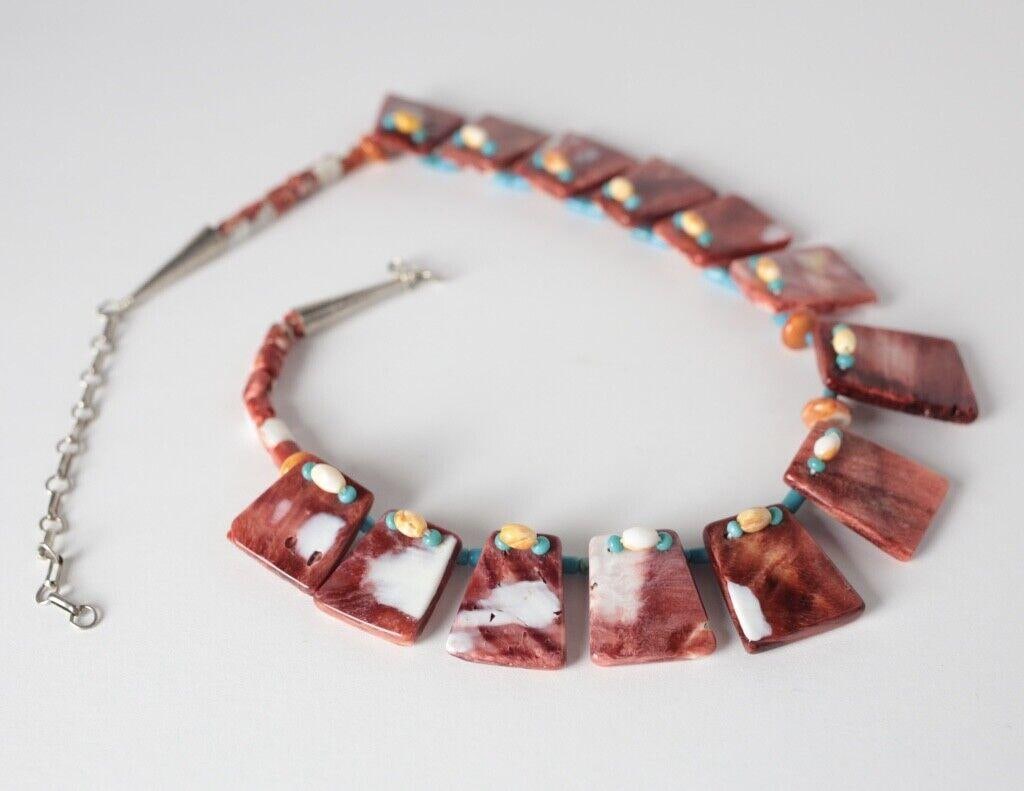 Santo Domingo Pueblo Kewa Spiny Oyster Statement Slab Necklace with Turquoise (1 of 6)