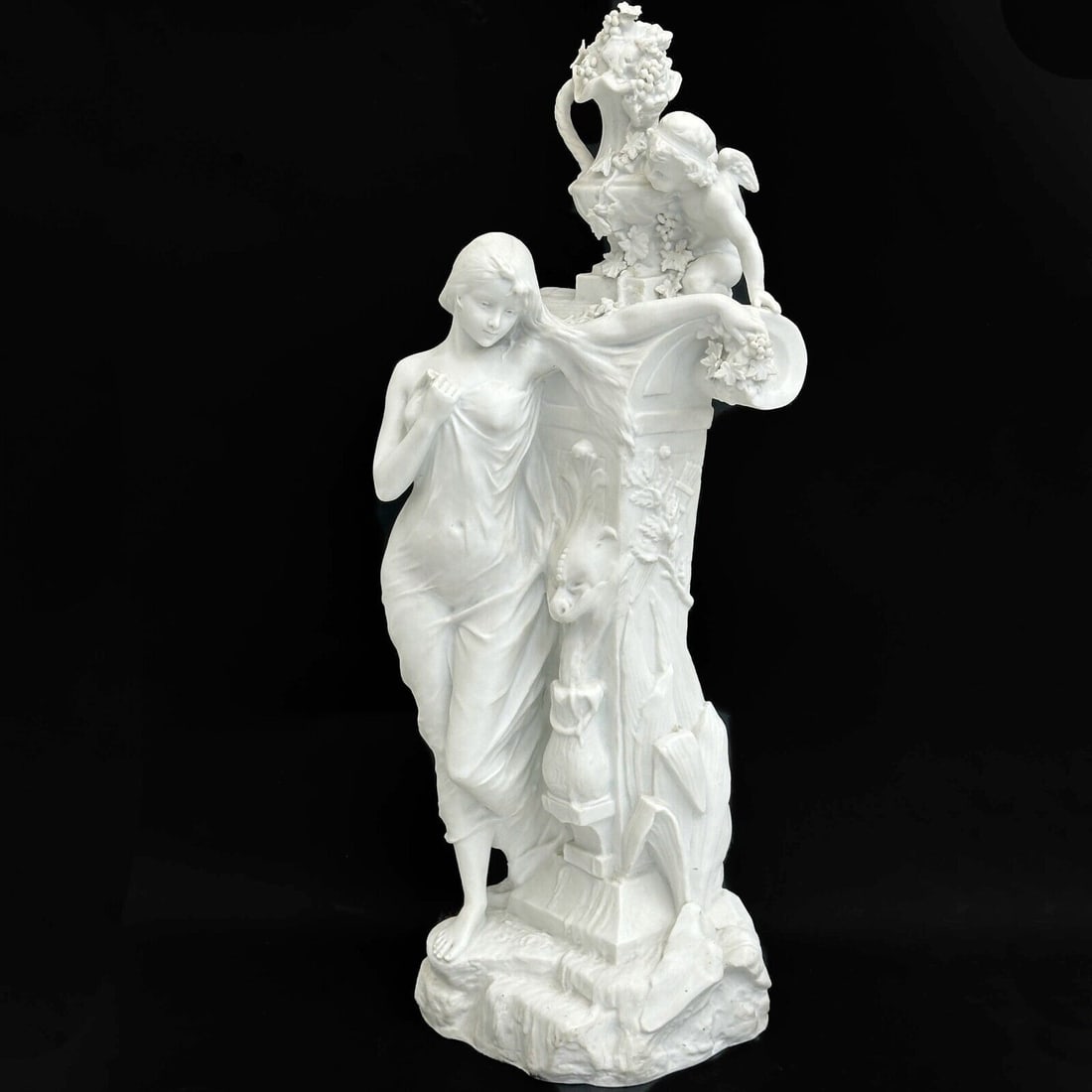 Drouot Blanc De Chine Figural Woman & Cherub Sculpture Signed (1 of 9)