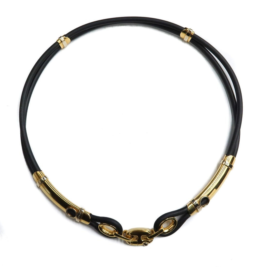 Baraka Italian 18k Yellow Gold and Black Rubber Wrap Necklace (1 of 10)