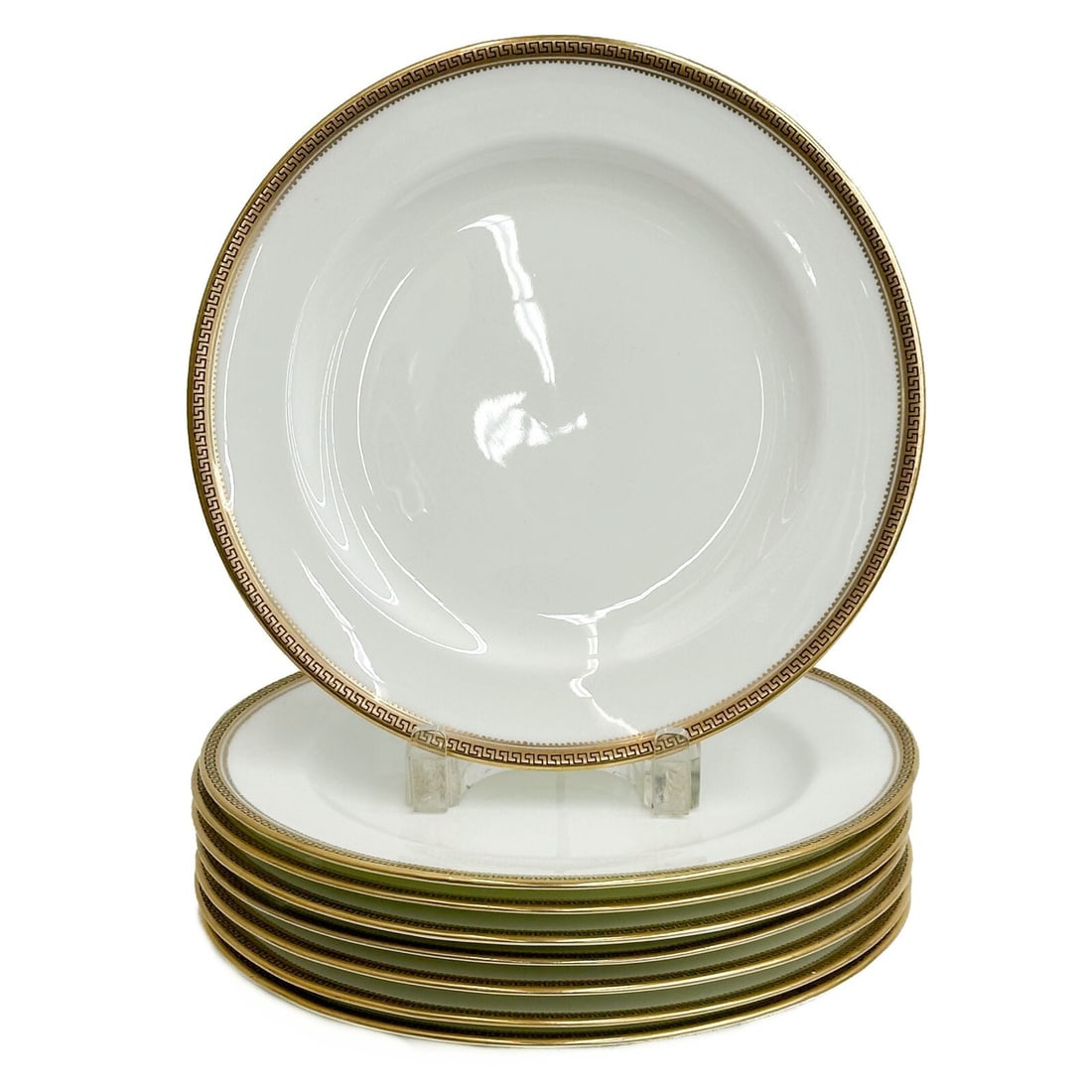 8 Cauldon England Gilt Porcelain Dinner Plates Greek Key c1900 (1 of 6)