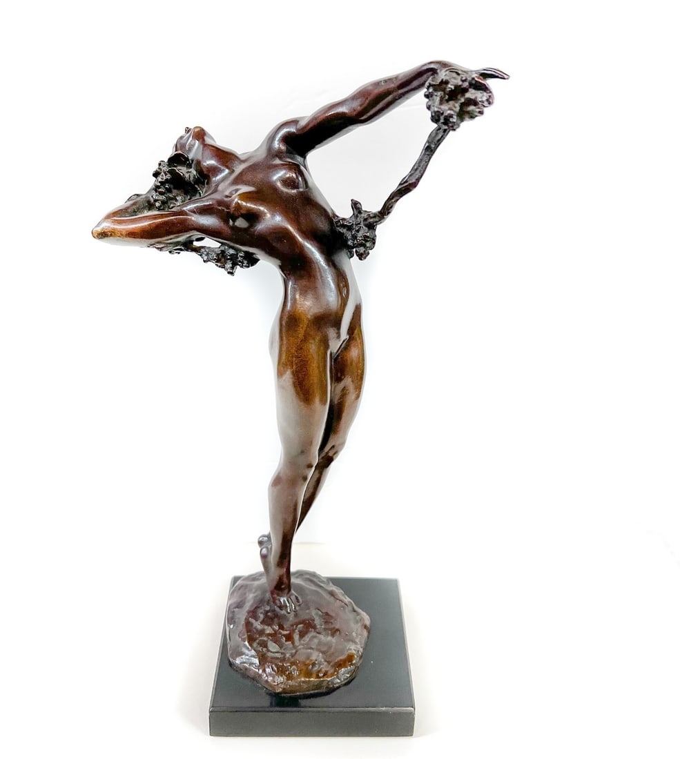 Harriet Whitney Frishmuth Bronze Nude Figure The Vine 1921: Harriet Whitney Frishmuth (American 1880-1980) Bronze Figure, "The Vine" signed and dated 1921. 4.4lbs Measurements: Approx. bronze 11.5 inches height x 3.25 x 7.25 inches; with base 12.5 inches heigh
