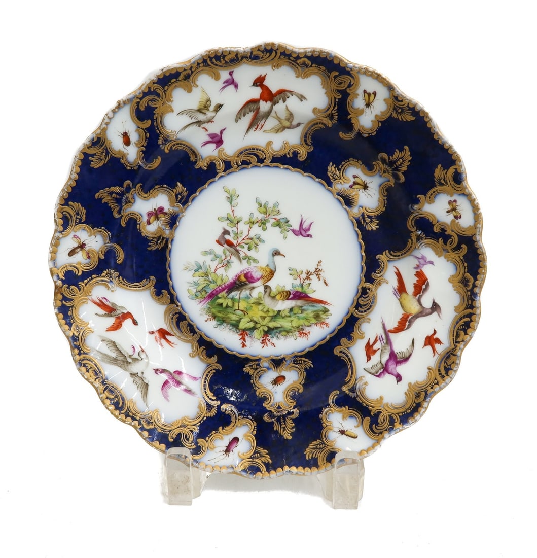 Royal Worcester England Porcelain Blue Scale Exotic Birds Plate circa 1770 (1 of 4)