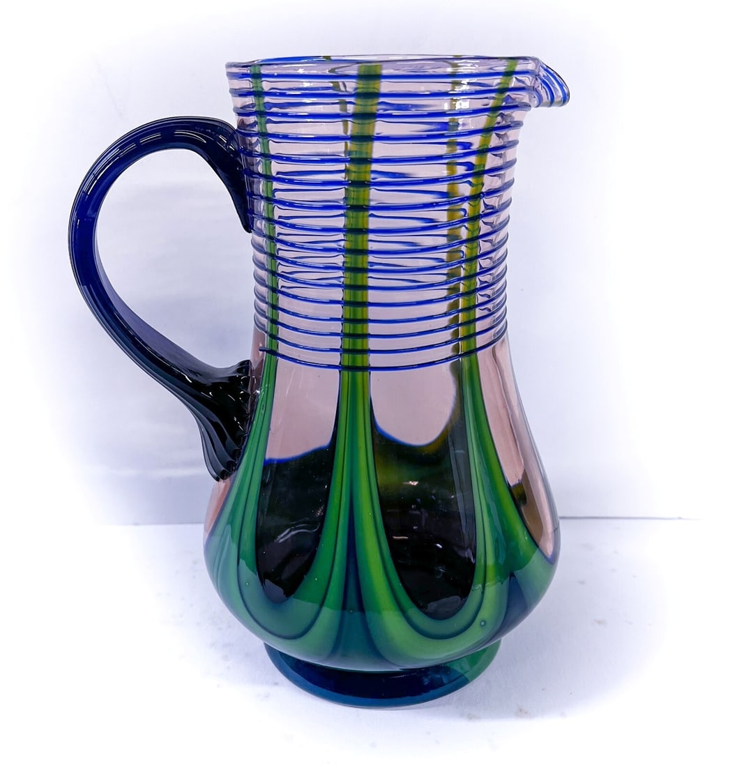 Art Nouveau Czechoslovakian Peacock Blown Glass Pitcher (1 of 6)