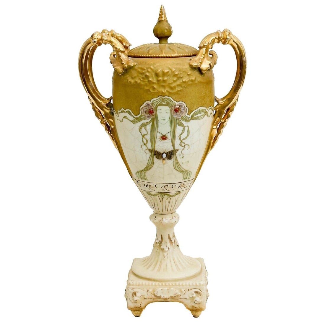 Amphora RSTK Turn Teplitz Portrait Moth Spider Lady Porcelain Urn Art Nouveau (1 of 8)
