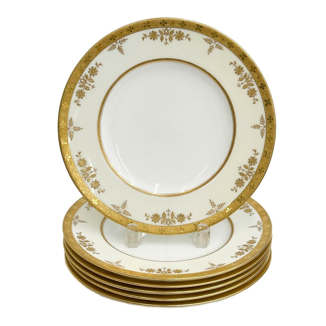 6 Minton England for Tiffany & Co Gilt Porcelain Dinner Plates c1920 (1 of 6)