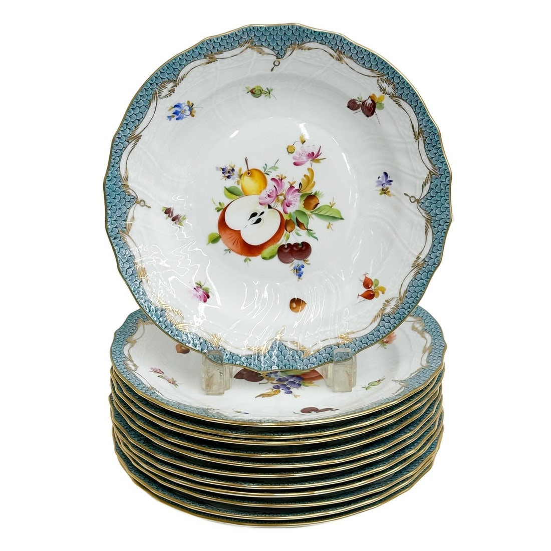 12 Herend Hungary Fruits Turquoise Fish Scale Dessert Luncheon Plates 1522 (1 of 6)