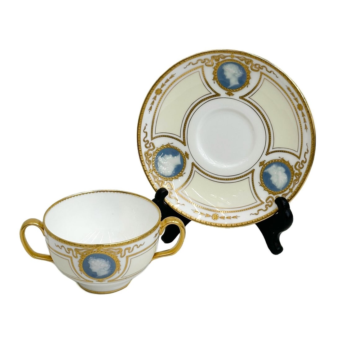 Minton England Pate sur Pate Porcelain Double Handle Cup & Saucer A Birks H2877 (1 of 7)