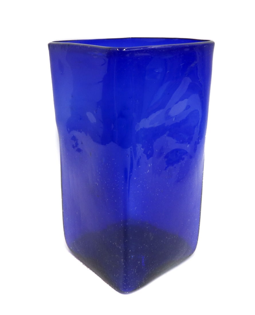 French Blown Cobalt Blue Controlled Bubble Rectangular Vase Mid Century (1 of 5)