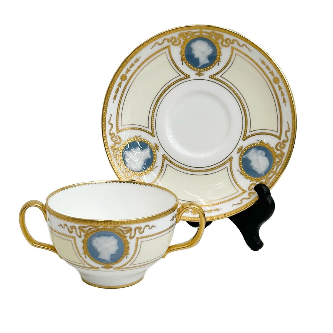 Minton England Pate sur Pate Porcelain Double Handle Cup & Saucer A Birks H2877 (1 of 7)