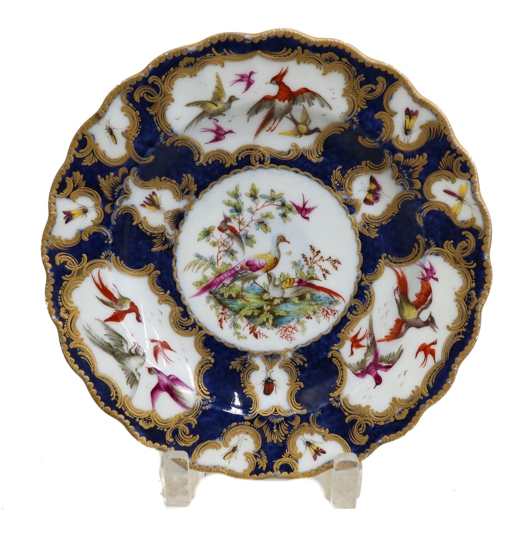 Royal Worcester England Porcelain Blue Scale Exotic Birds Plate circa 1770 (1 of 5)