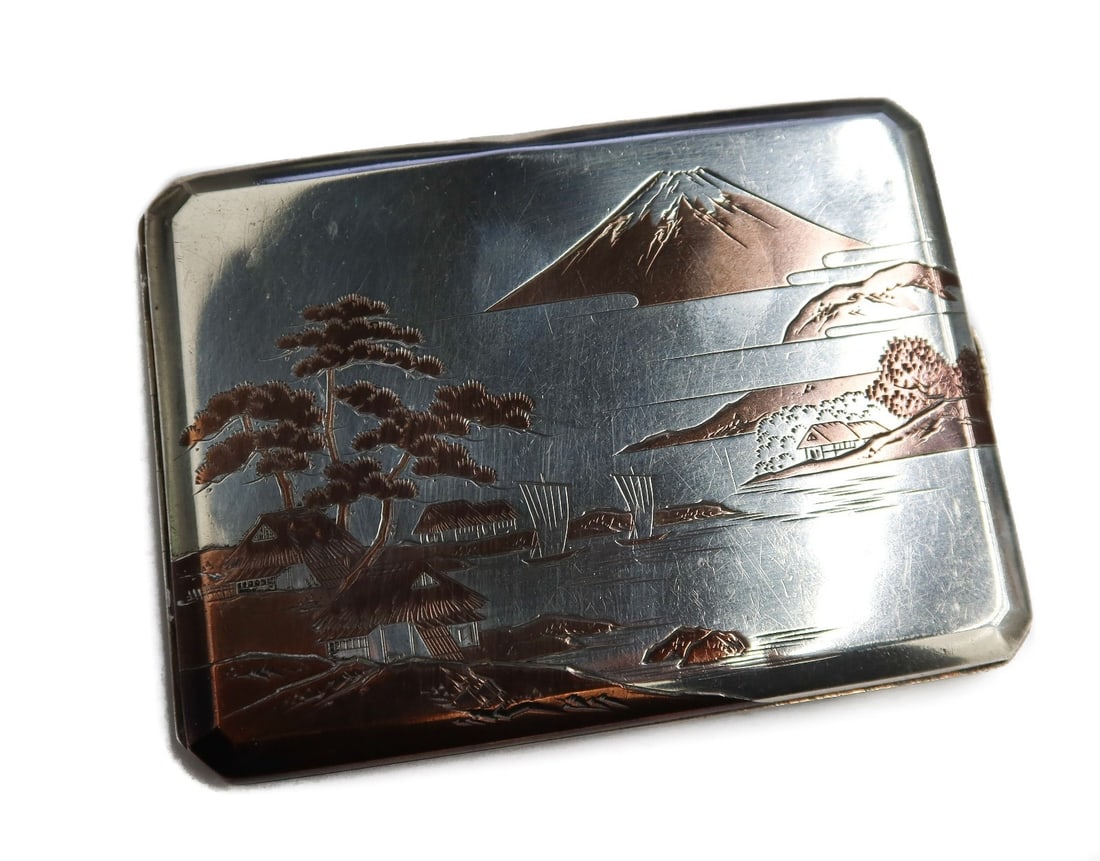Japanese Mixed Metal 950 Silver Cigarette Case Mount Fuji circa 1920 (1 of 10)