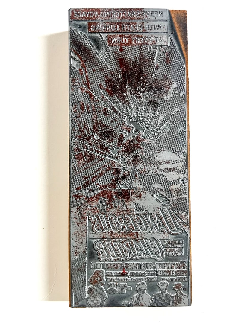 Vintage Movie Letterpress Plate Block Printing DANGEROUS CHARTER 1962 (1 of 5)