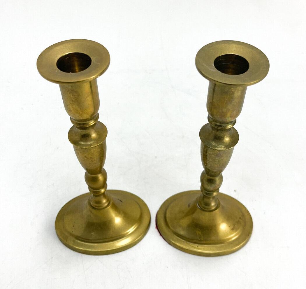 Pair Danish Brass Candlesticks - 3