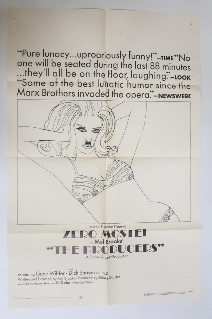 Genuine Theatrical Movie Poster 'The Producers' (1968) 1 Sheet: Genuine Theatrical Movie Poster 'The Producers' (1968) 1 Sheet, Black and White. Starring Zero Mostel, Gene Wilder, Dick Shawn. Copyright 1967 Weight: Approx. 0.5lbs Measurements: Approx. 41" x 27 Con