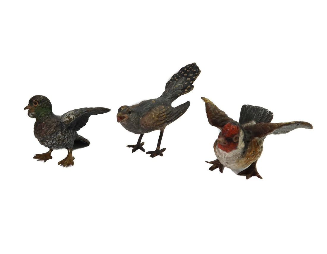 3 Continental Cold Painted Bronze Miniature Bird Figurines Early 20th Century (1 of 4)