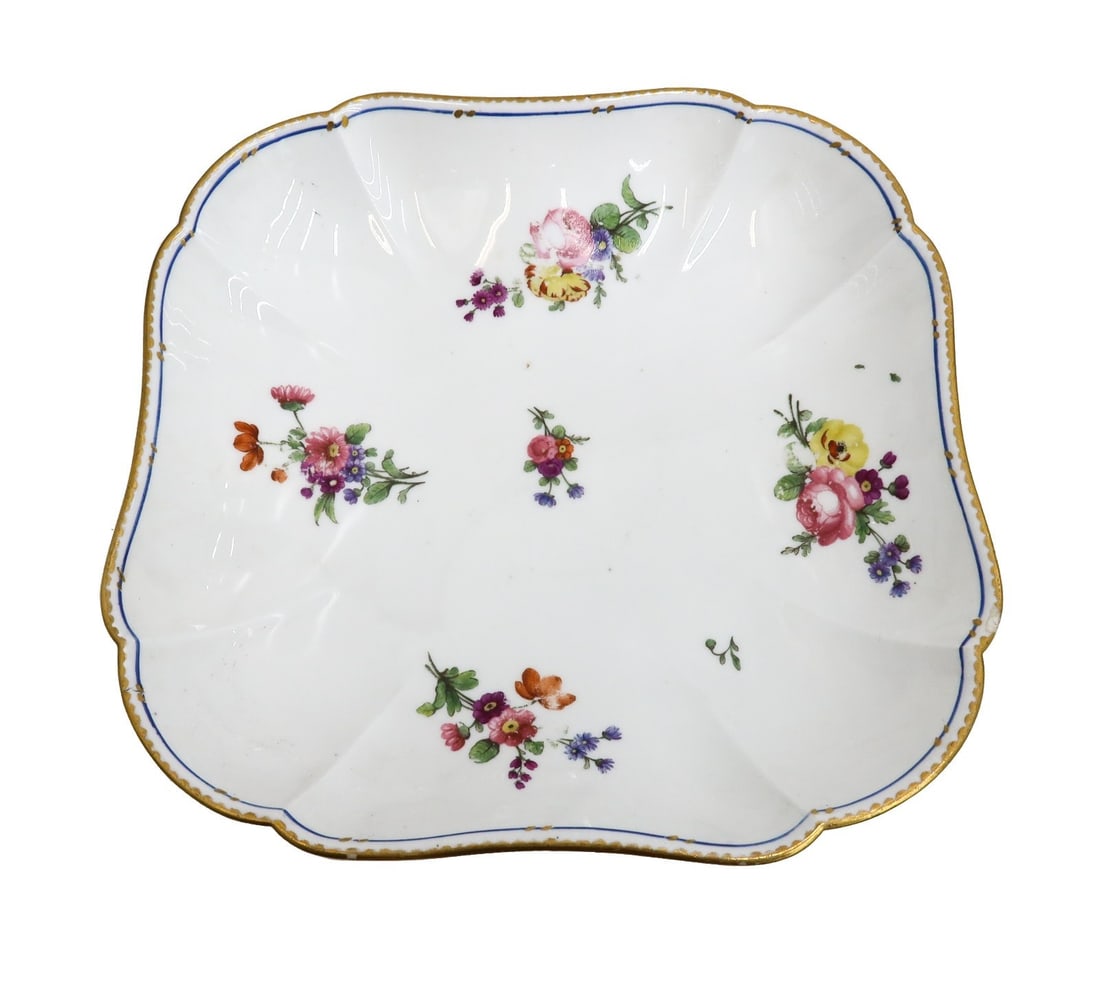 Sevres France Hand Painted Floral Square Bowl circa 1780 (1 of 7)