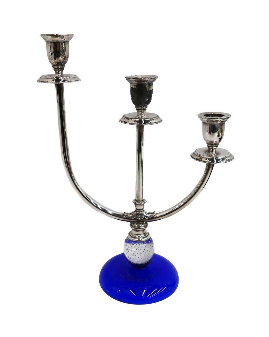 Pairpoint Silverplate and Controlled Glass Bubble Three Stem Candelabra (1 of 10)