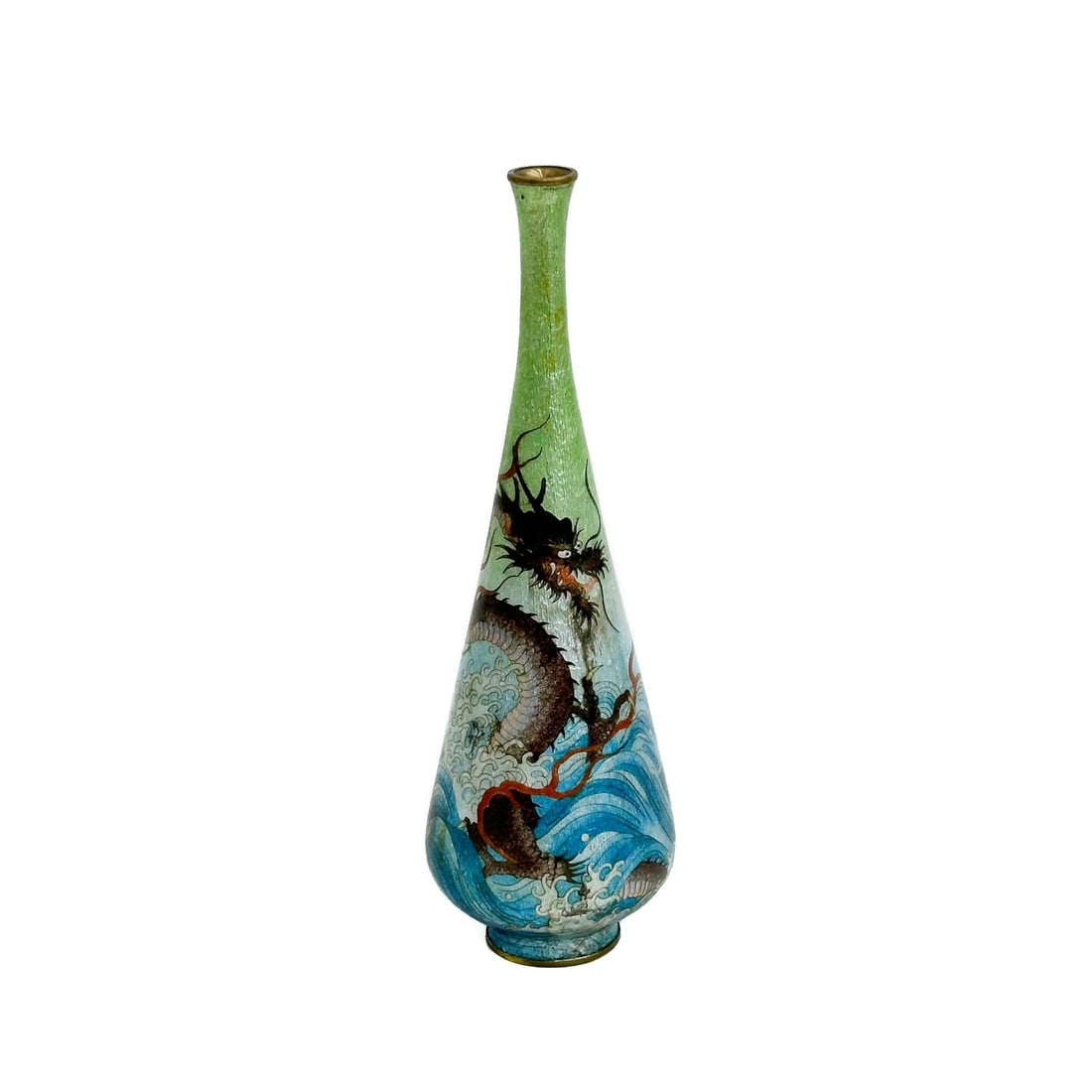 Japanese Cloisonne Enamel Vase Dragon and Waves Meiji period (1 of 9)