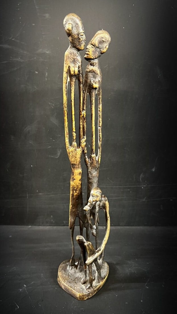 African Bronze elongated sculpture family group (1 of 5)