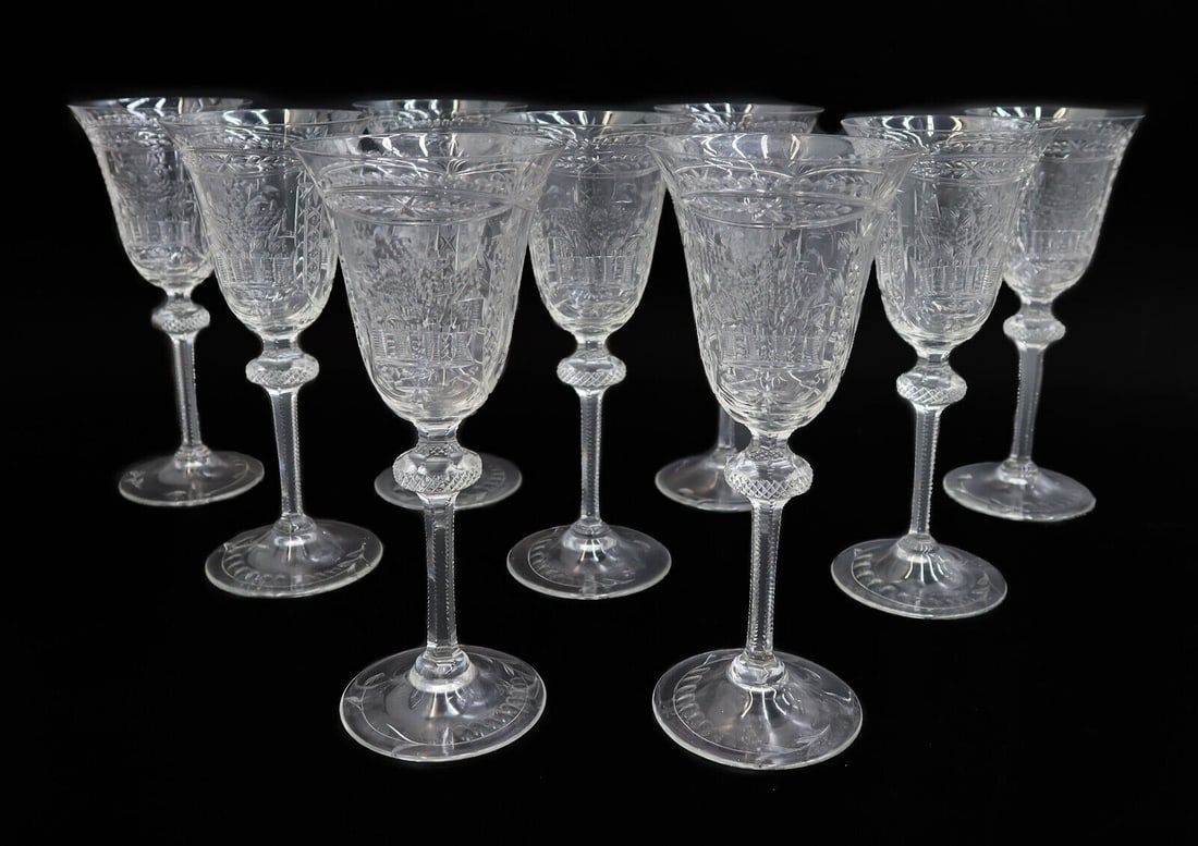 9 English Cut Glass Emulating Rock Crystal Water Goblets Early 20 Century (1 of 6)