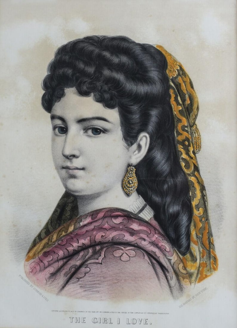 Currier & Ives Colored Lithograph The Girl I Love 1870 (1 of 4)