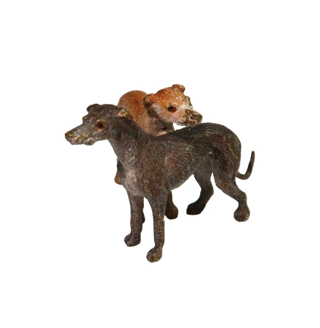 Continental Cold Painted Bronze Miniature Greyhound Dog Miniature Figurine (1 of 6)