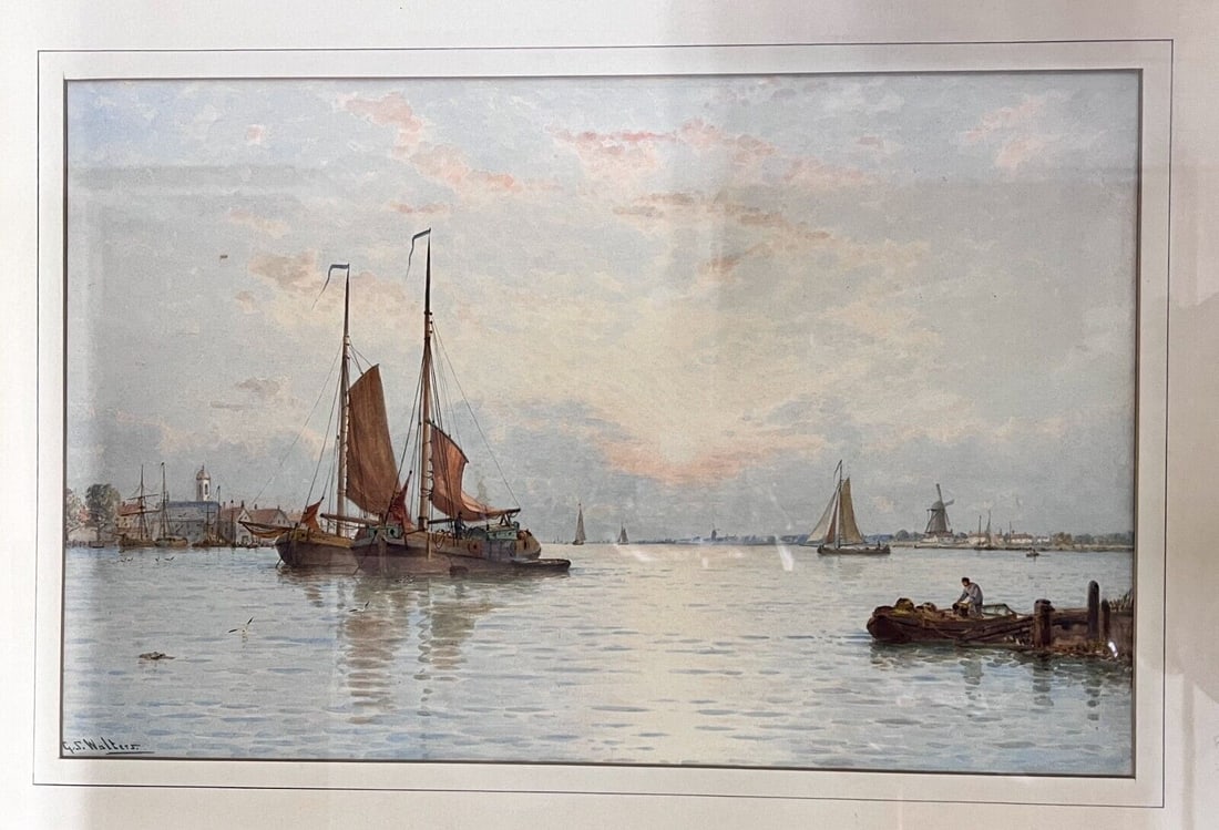 George Stanfield Walters Watercolor painting seascape harbor scene (1 of 6)