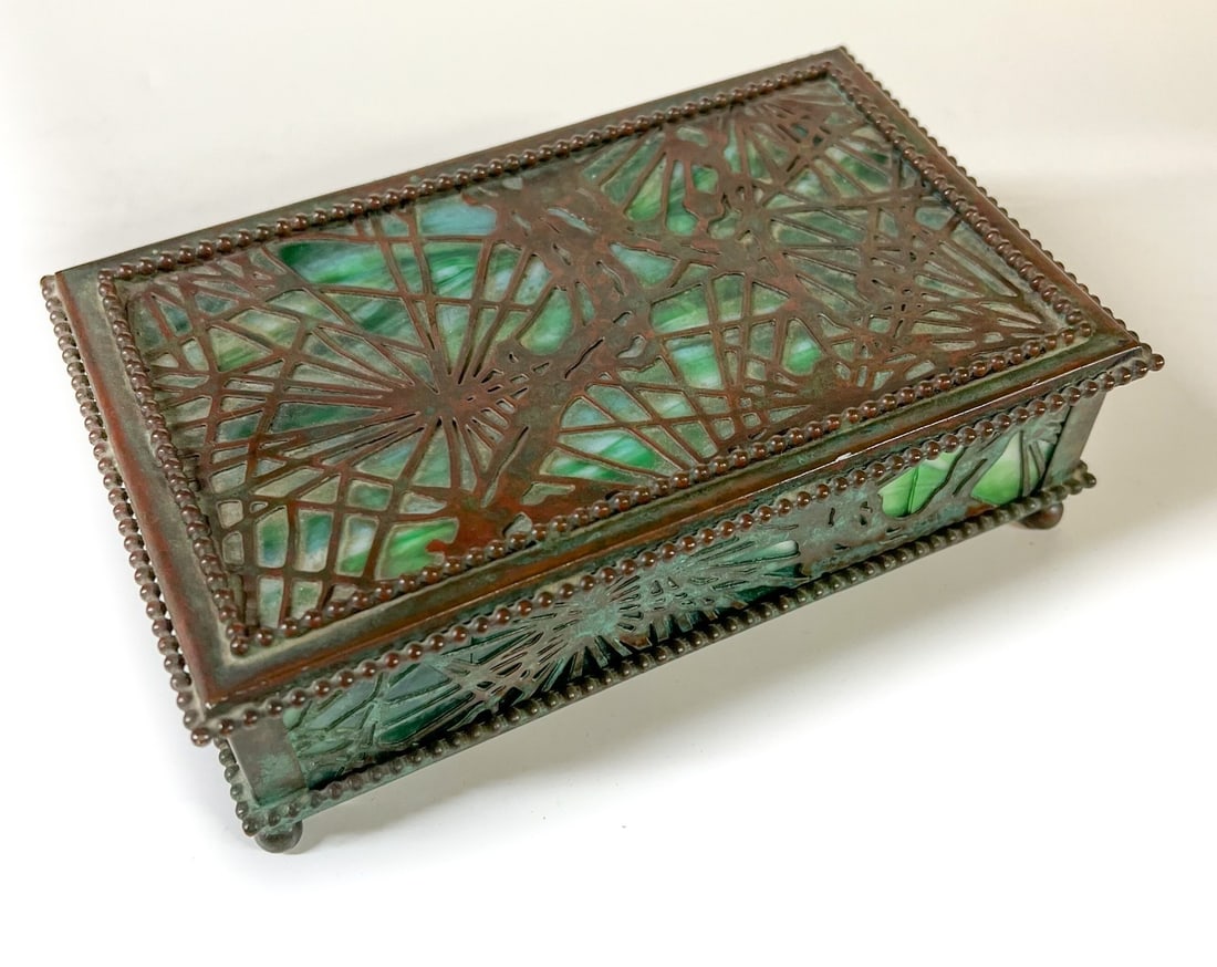 Tiffany Studios Bronze & Glass Pine Needle Utility Box (1 of 14)