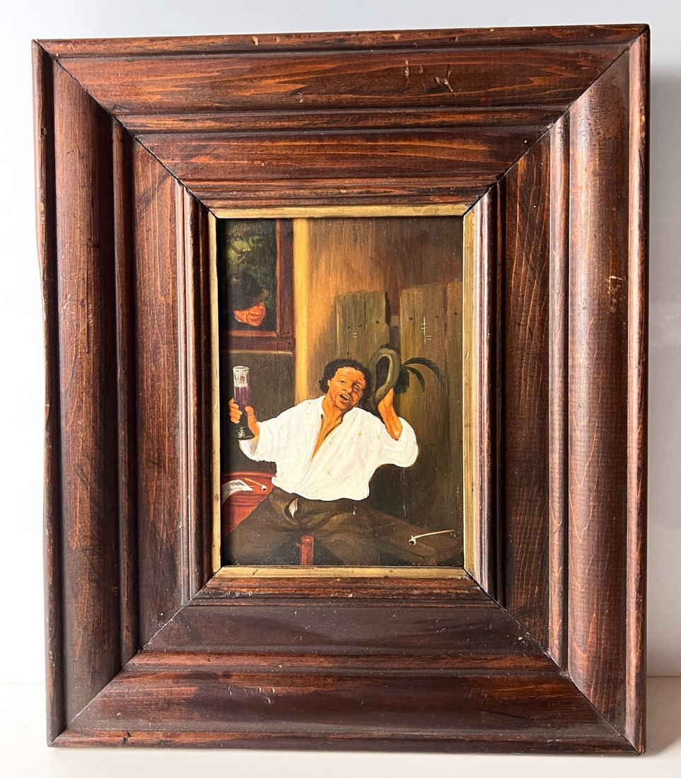 In the style of Adriaen Brouwer Oil painting on panel Peasant goblet and pipes (1 of 5)