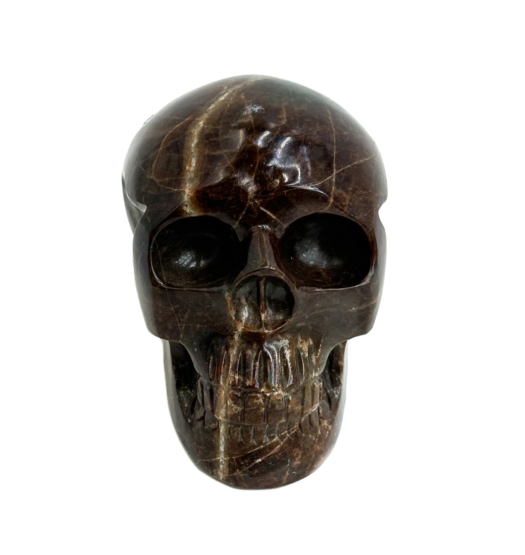 Carved Multi Colored Brown Mahogany Obsidian Skull Figurine 20th Century (1 of 7)