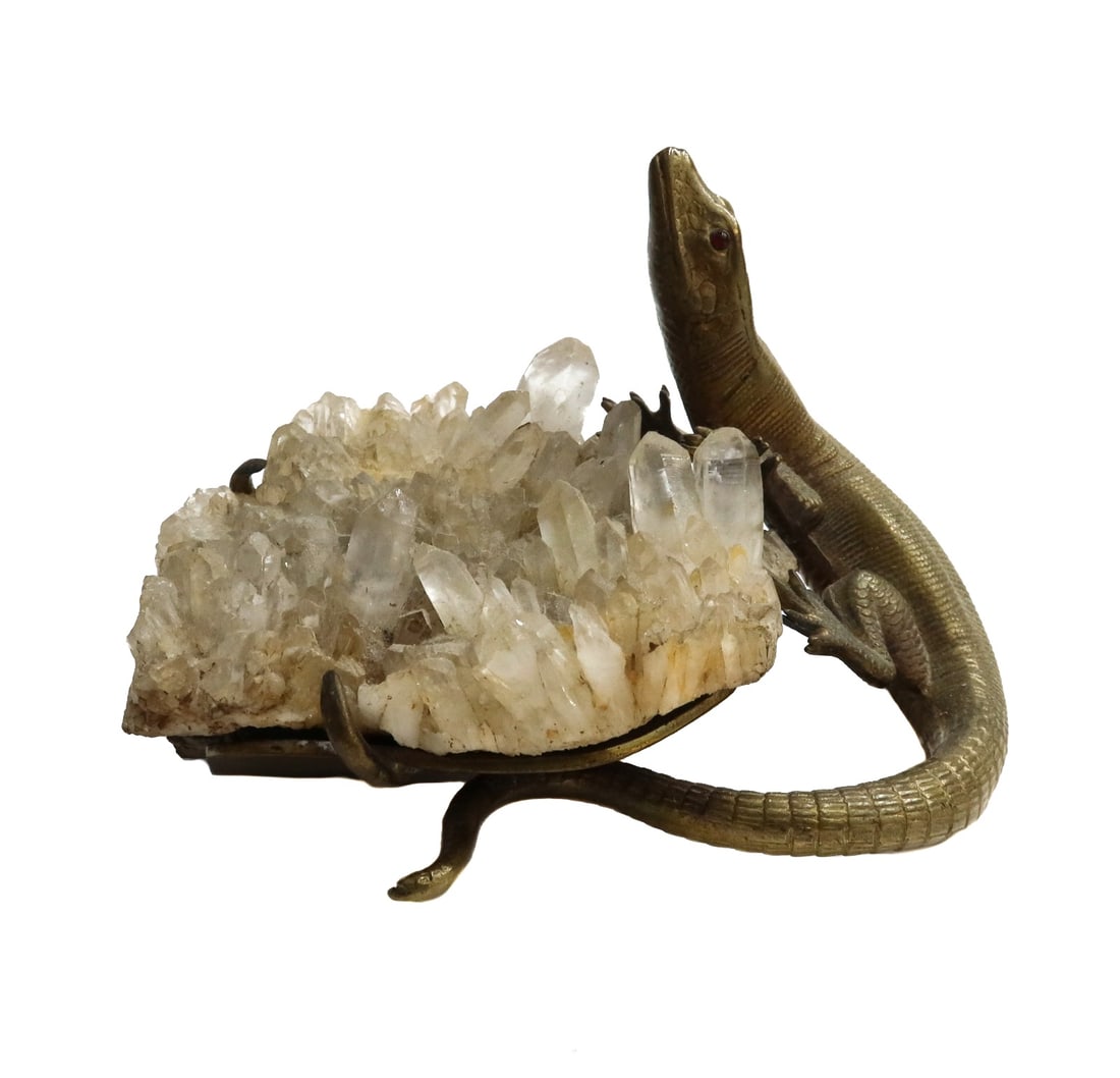 French Gilt Bronze and Ruby Rock Crystal Lizard Figure circa 1920 (1 of 13)