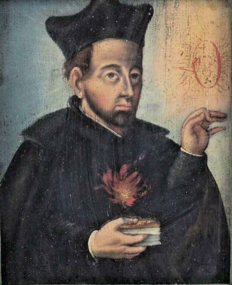 16th or 17th Century Oil Painting on board, Portrait of Saint, unsigned.: 16th or 17th Century Oil Painting on board, Portrait of 16th century Saint and/or cardinal (possibly Saint Anthony Maria Zaccaria or Charles Borromeo). Gilt wood frame, velvet mat, under glass. 4.5lbs