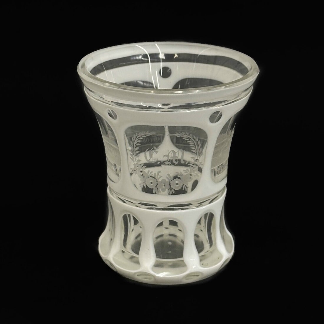 Bohemian White Cut to Clear Glass Beaker Engraved German Buildings early 20th c (1 of 8)