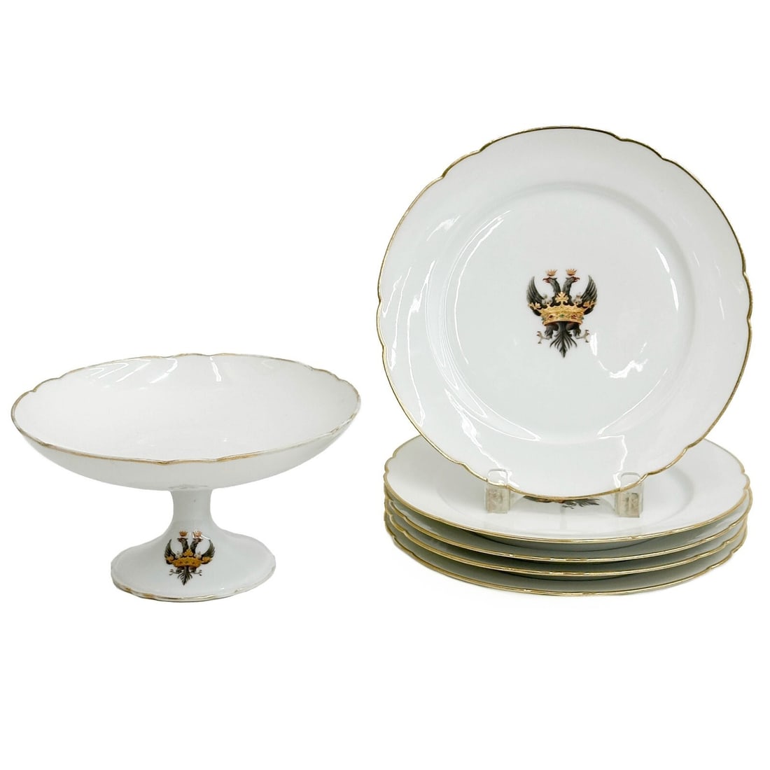 5 Boyer a Paris Porcelain Double Head Eagle Armorial Plates & Compote 19th cen (1 of 10)